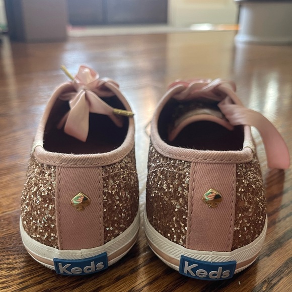 Kate Spade Keds Rose Gold Glitter Lace Up Shoes Sneakers Size 7 - Picture 5 of 10